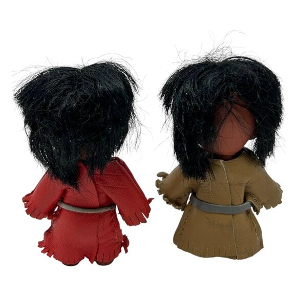Vintage Carlson Dolls Native American Set Of 2 In Leather Outfits Black Hair - Picture 3 of 12